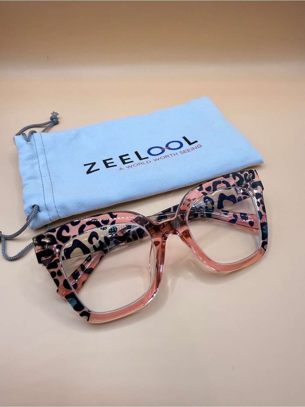 Zeelool Pink Leopard Square Frame Glasses, unknown prescription
